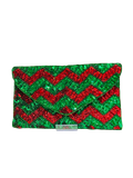 Green & Red Hand-Beaded Clutch Festive Statement Evening Bag