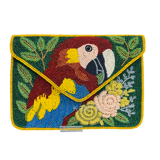 Green Parrot Handmade Beaded Clutch