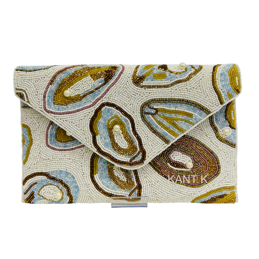 Handcrafted Oyster & Pearl Beaded Clutch Bag