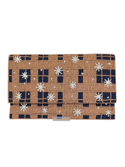 Handcrafted Brown and Navy Beaded Evening Clutch