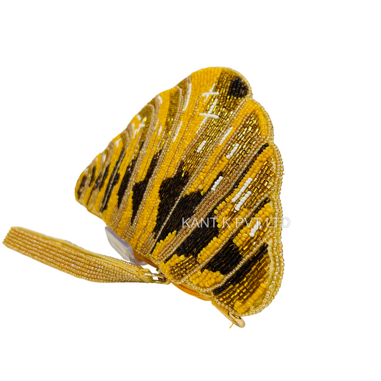 Yellow Beaded Croissant Clutch Purse Handmade Evening Bag