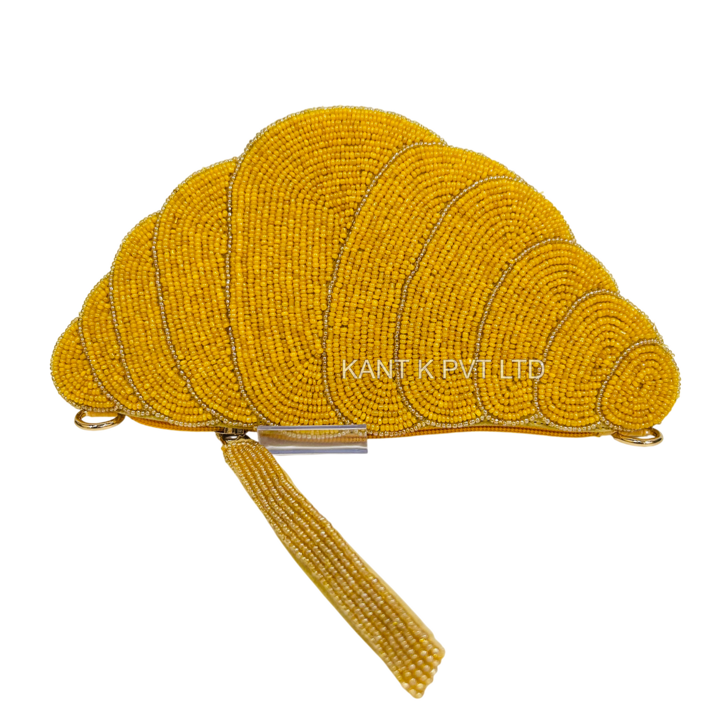 Yellow Beaded Croissant Clutch Purse Handmade Evening Bag