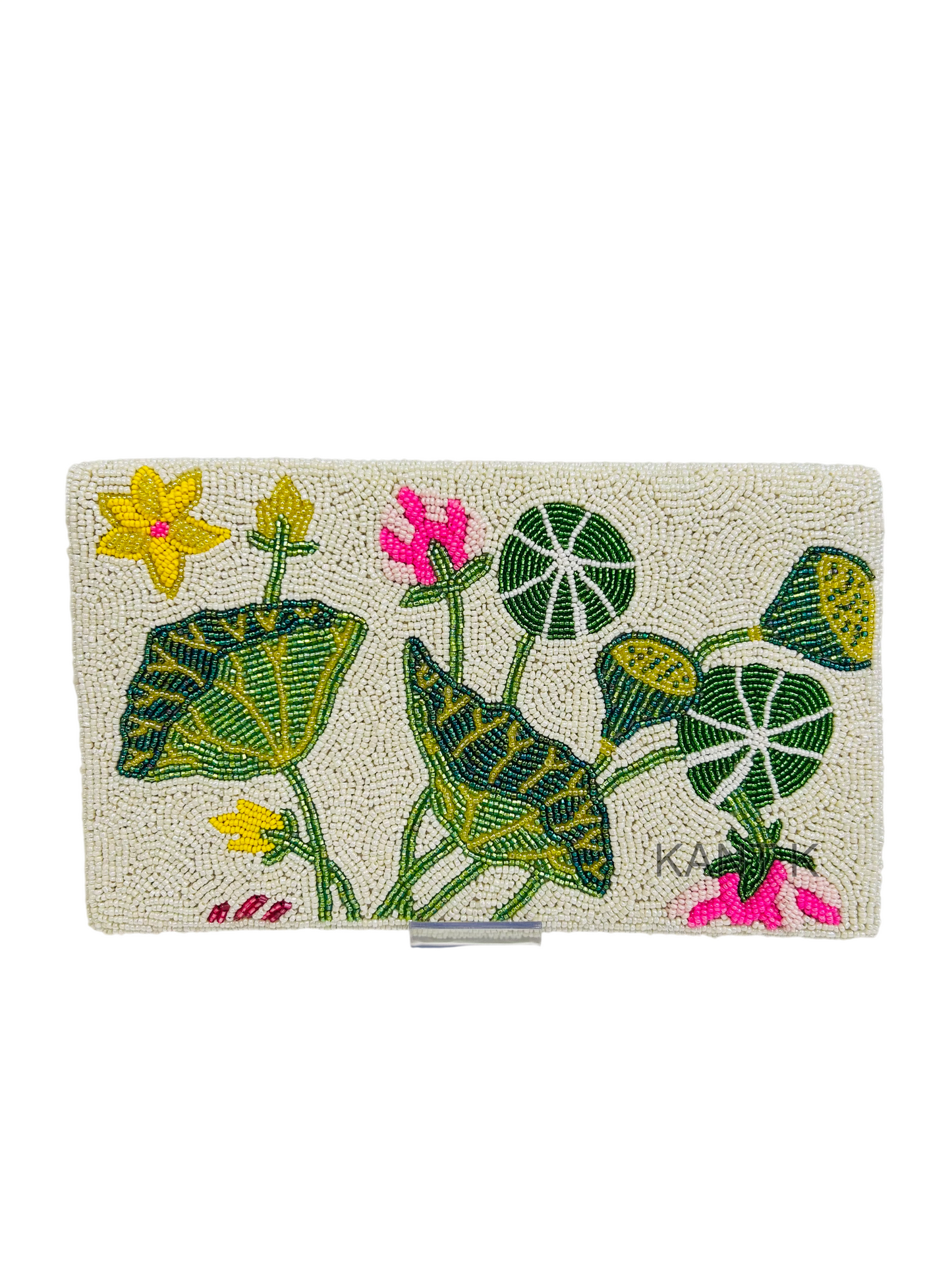 Handmade Pink Flamingo Seed Bead Embroidered Flap Clutch Bag