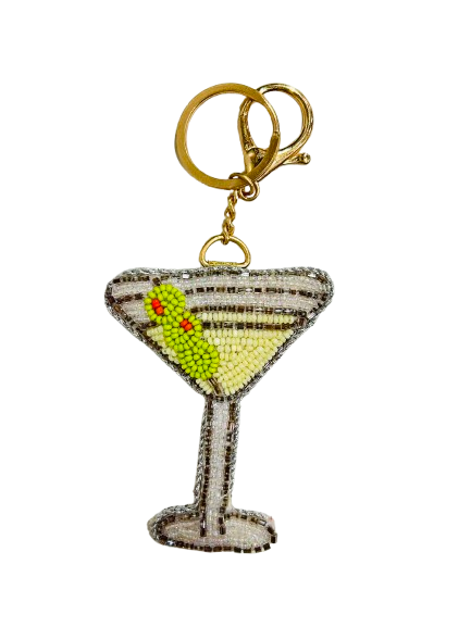 Trendy Beaded Martini Charm Keychain for Bags