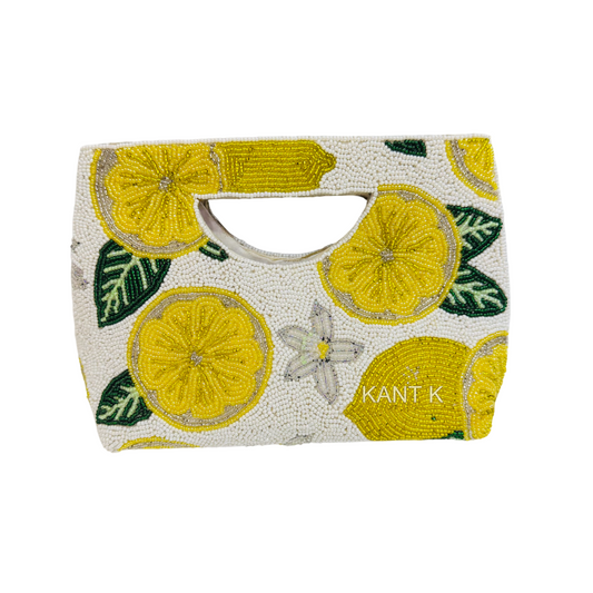 Beaded Lemon Top Handle Bag Handmade Summer Statement Purse