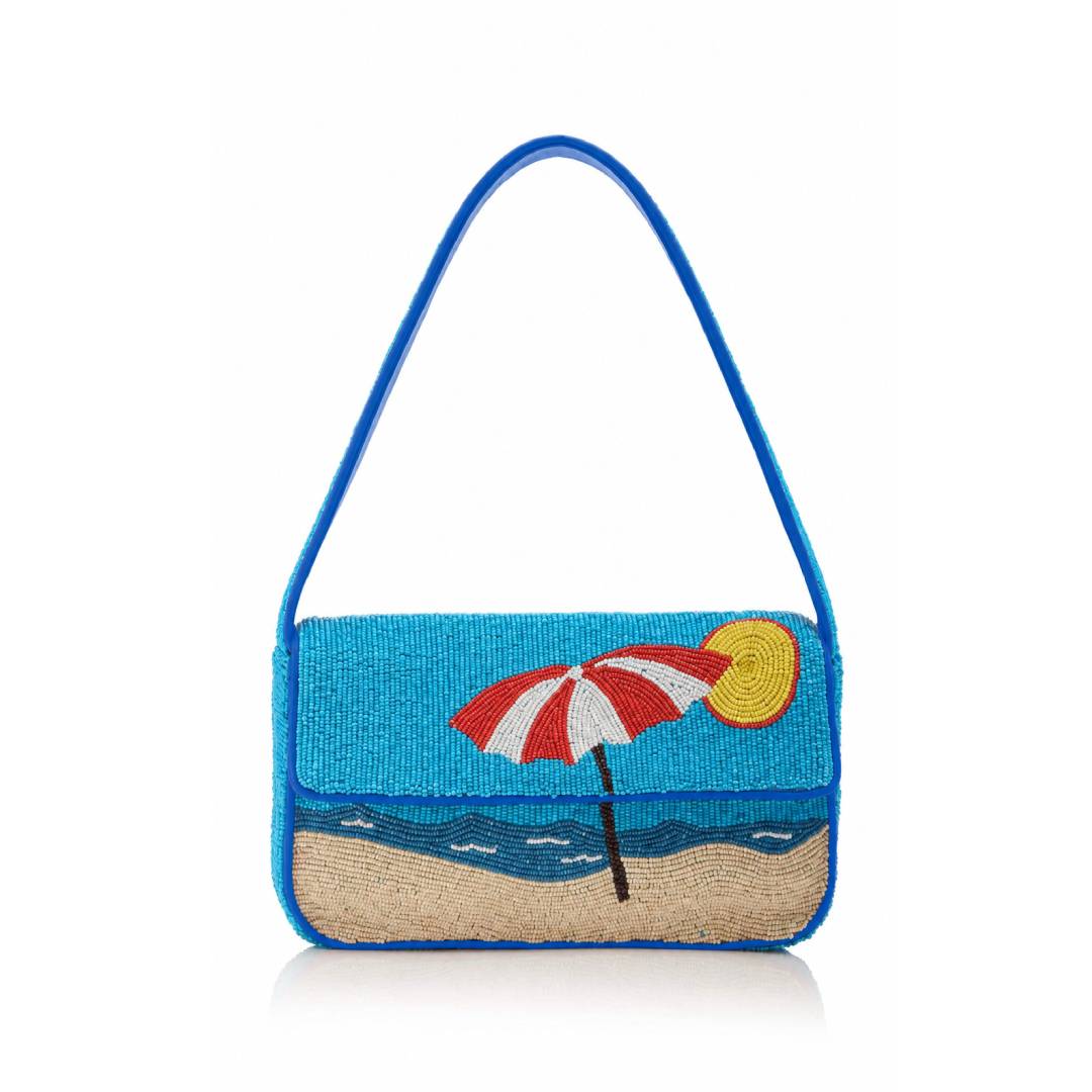 Beaded Beach Umbrella Bag with Shoulder Strap Summer Ocean Theme Handbag