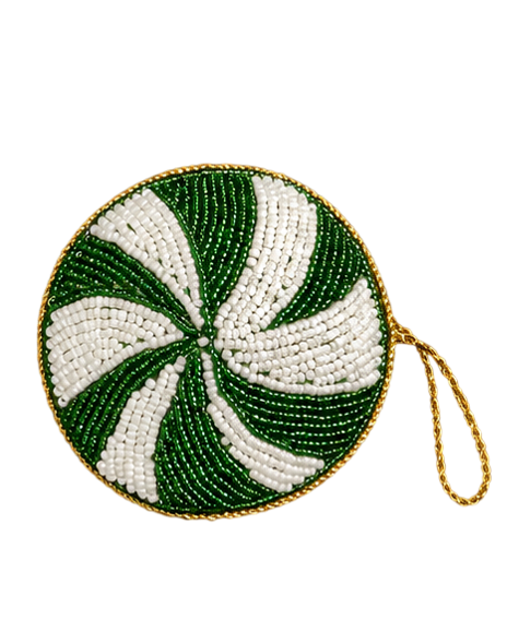 Green and White Christmas Candy Beaded Ornament
