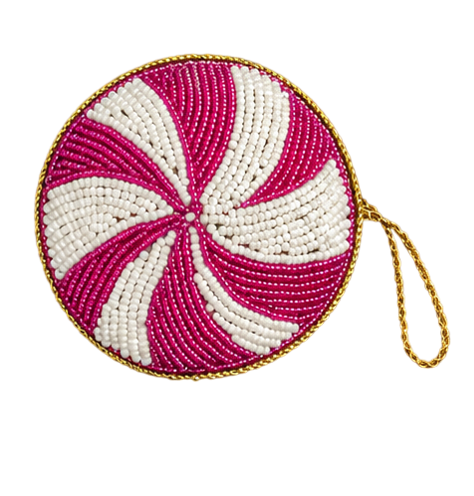 Pink and White Christmas Candy Beaded Ornament