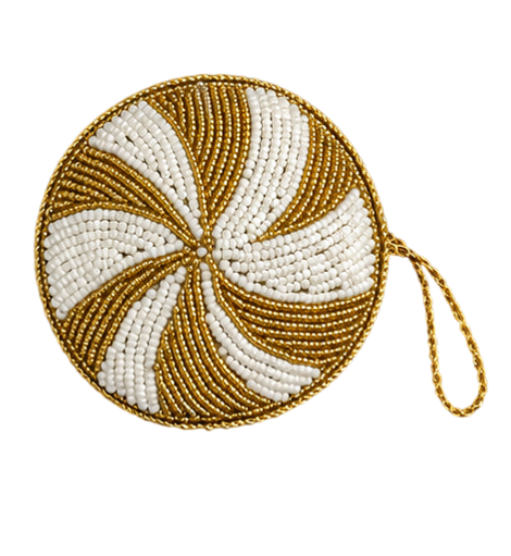 Gold and White Christmas Candy Beaded Ornament