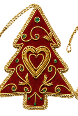 Handmade Red and Gold Christmas Tree Beaded Ornament