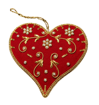 Red Heart Shape Handmade Red and Gold Beaded Ornament