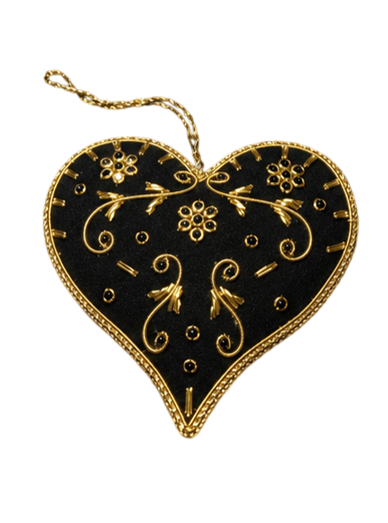 Black Heart Shape Handmade Gold Embroidery Ornament