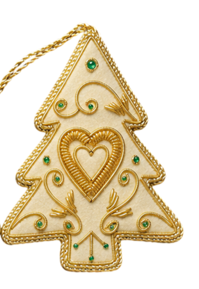 Handmade White and Gold Christmas Tree Beaded Ornament