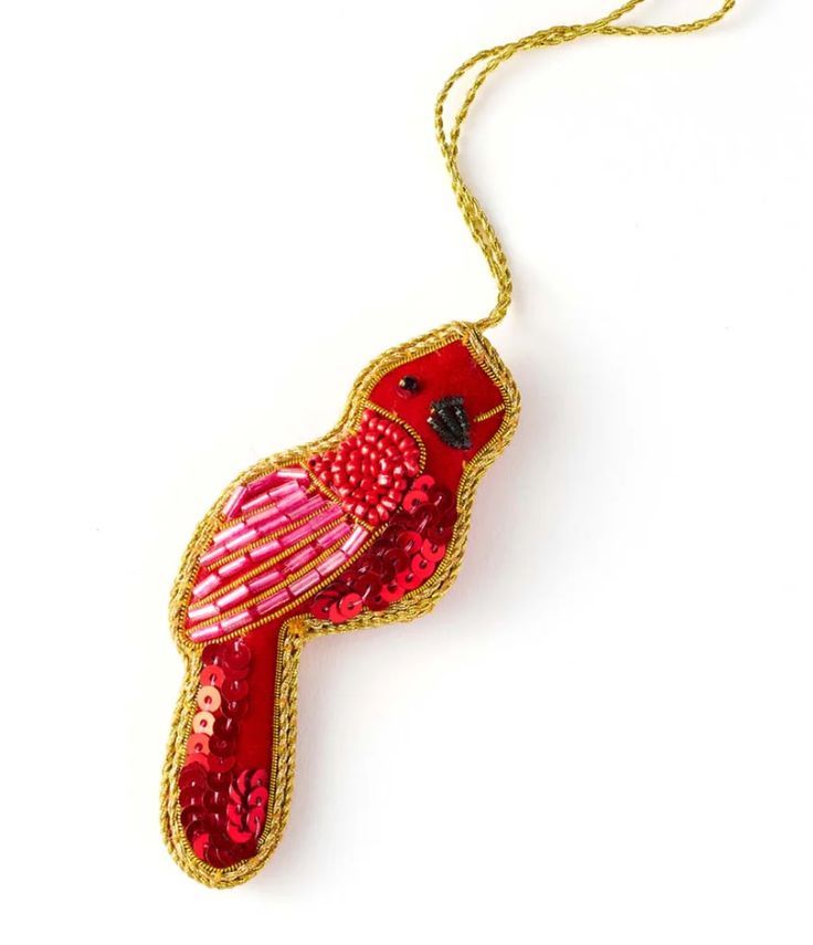 Red Bird Beaded Ornament