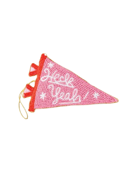Pink “Heck Yeah” Beaded Ornament
