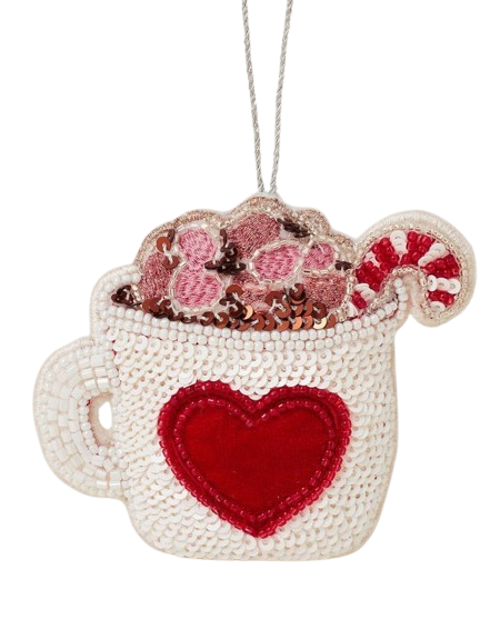 Handmade Beaded Hot Chocolate Mug Christmas Ornament