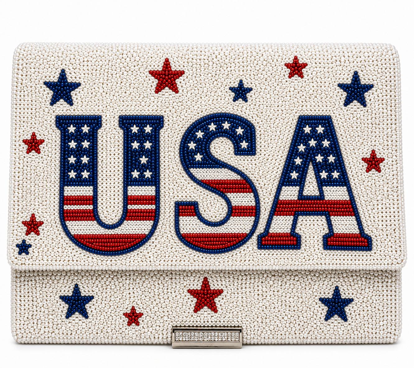 Handmade USA 4th of July Beaded Clutch Patriotic Red, White & Blue Bag