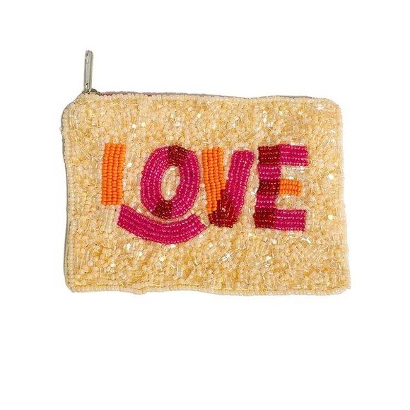Handcrafted Multicolor LOVE Design Beaded Coin Pouch