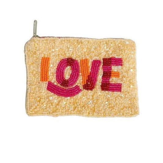 Handcrafted Multicolor LOVE Design Beaded Coin Pouch