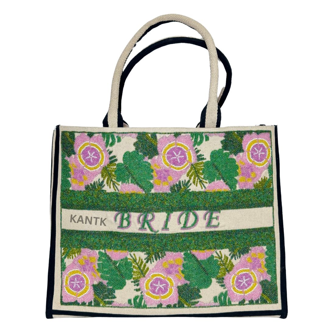 Handmade Floral Beaded Bridal Tote Bag