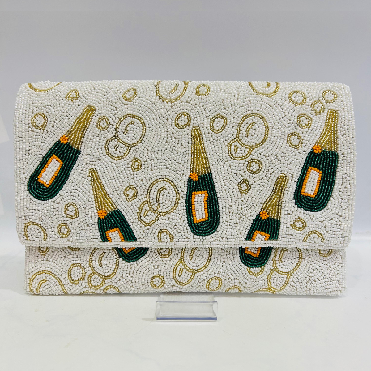 Beaded Champagne Bottle & Bubble Clutch with Chain Strap
