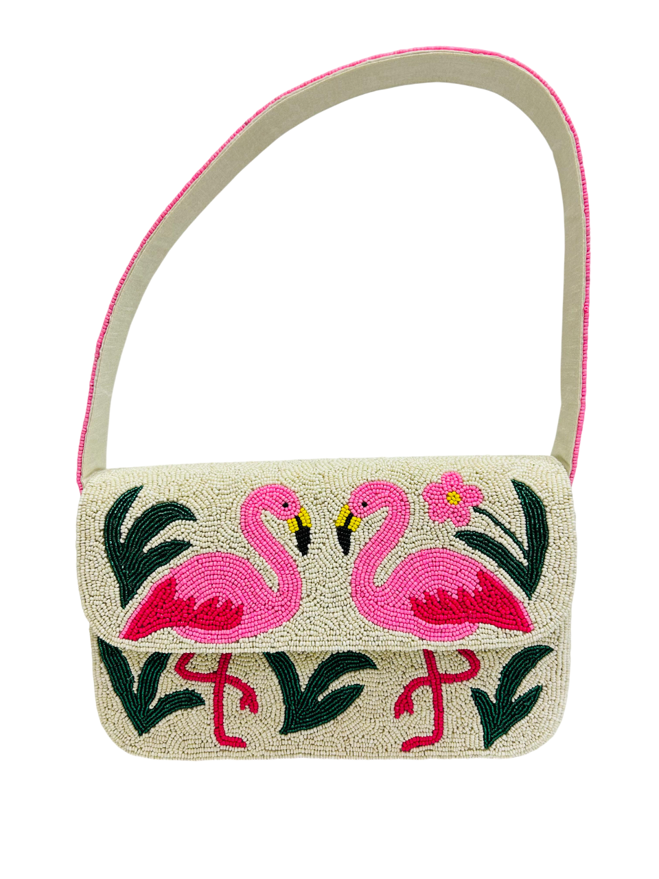Beaded Flamingo Shoulder Bag, Citrus Beaded Bag, Tropical Summer Purse