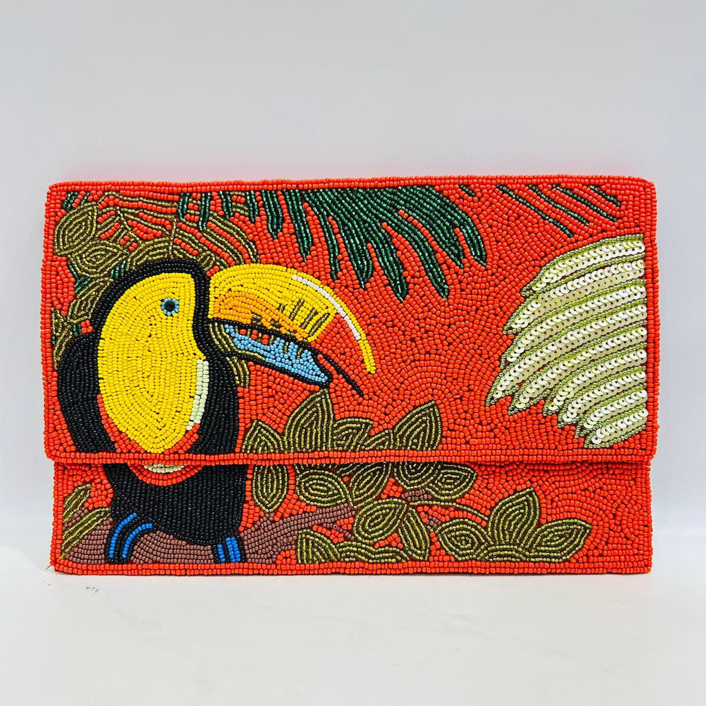 Handcrafted Toucan Bird Beaded Clutch Bag