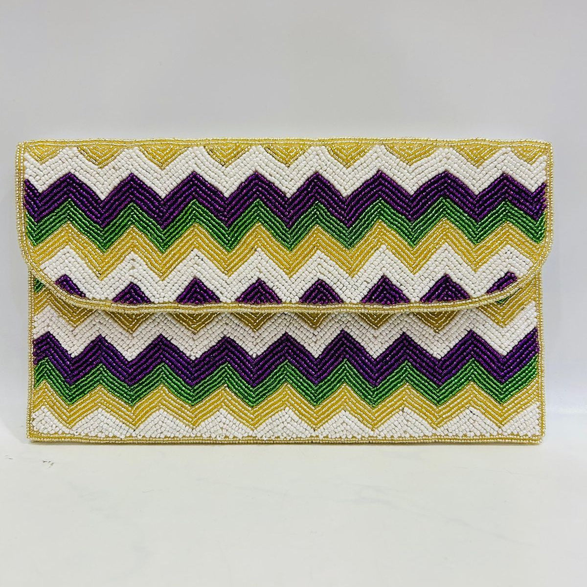 Mardi Gras Beaded Clutch Purse Hand-Beaded Festive Evening Bag for Parades