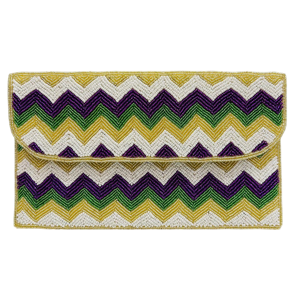 Mardi Gras Beaded Clutch Purse Hand-Beaded Festive Evening Bag for Parades