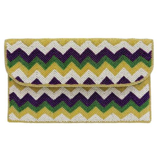 Mardi Gras Beaded Clutch Purse Hand-Beaded Festive Evening Bag for Parades