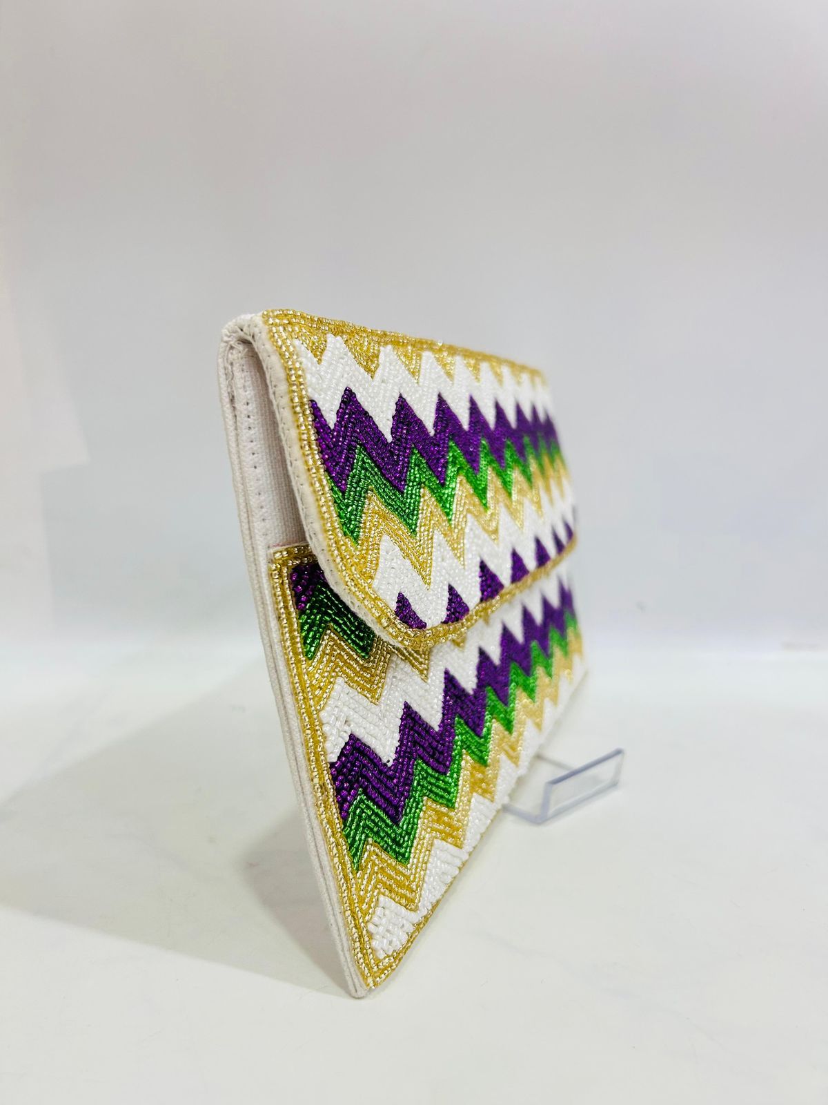 Mardi Gras Beaded Clutch Purse Hand-Beaded Festive Evening Bag for Parades