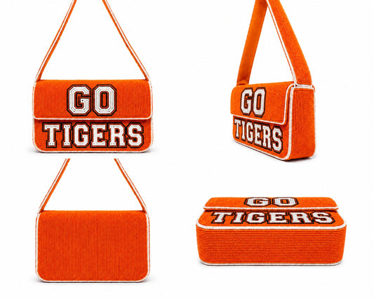 Go Tigers Beaded Shoulder Bag Handmade Game Day Purse
