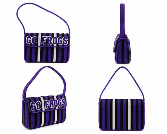 Blue, White and Black Strips Gameday Beaded Shoulder Bag