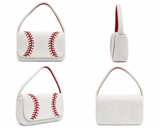 Baseball Beaded Shoulder Bag Handmade Sporty Chic Purse for Women