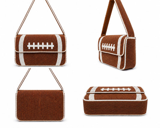 Football Beaded Shoulder Bag Handmade Sports-Inspired Purse for Game Day