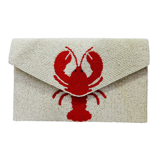Lobster Beaded Clutch Bag Handmade Ocean-Inspired Evening Purse