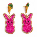 Handmade Pink Peeps Beaded Carrot Easter Bunny Earrings