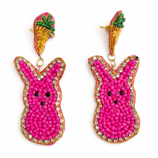 Handmade Pink Peeps Beaded Carrot Easter Bunny Earrings