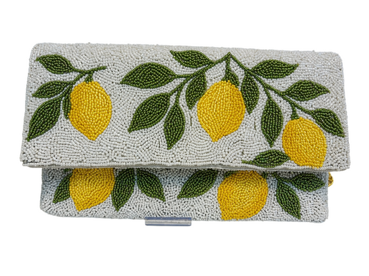Handcrafted Beaded Lemon Clutch Fresh Summer Party Bag