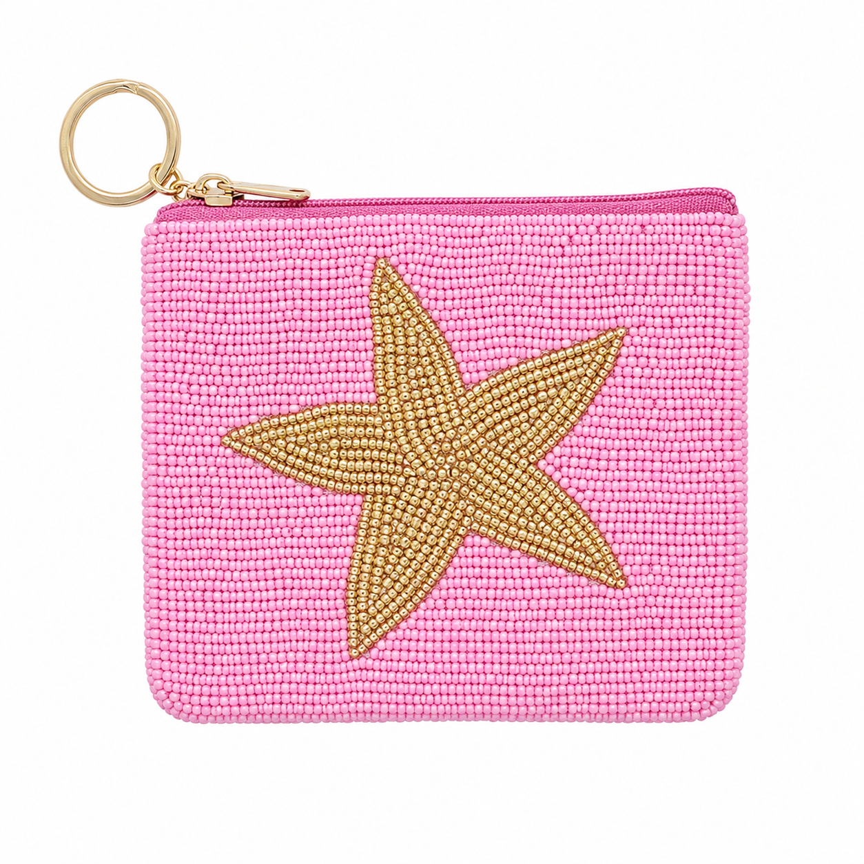 Pink & Gold Star Beaded Coin Purse