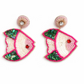Fish Shape Multicolor Beaded Earrings Handmade Boho Statement Dangle Earrings