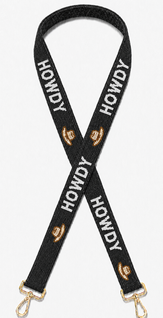 Black and White Howdy Western Gameday Beaded Bag Strap