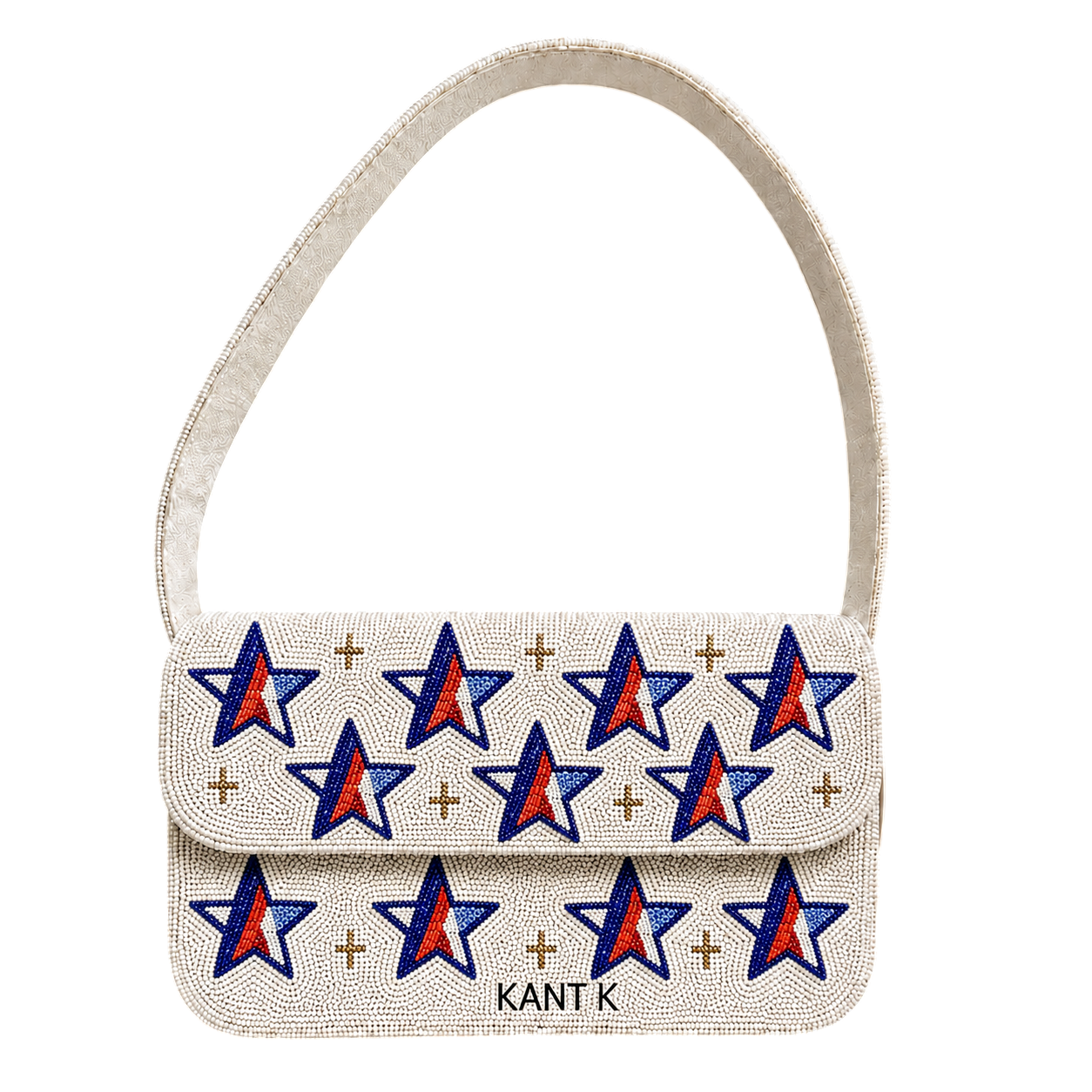 Patriotic Red, Blue and White Star USA Beaded Shoulder Bag 4th of July Sequin Purse