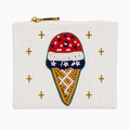 Patriotic USA Ice Cream Beaded Coin Purse Red White & Blue Handmade Mini Pouch