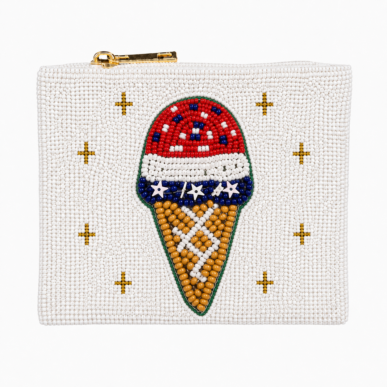 Patriotic USA Ice Cream Beaded Coin Purse Red White & Blue Handmade Mini Pouch