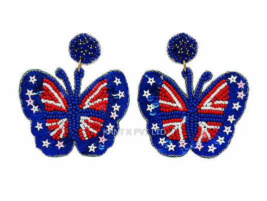 Butterfly 4th of July Seed Beaded Drop Earrings