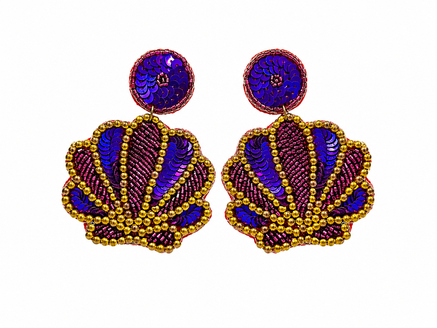 Handmade Purple Beaded Seashell Earrings