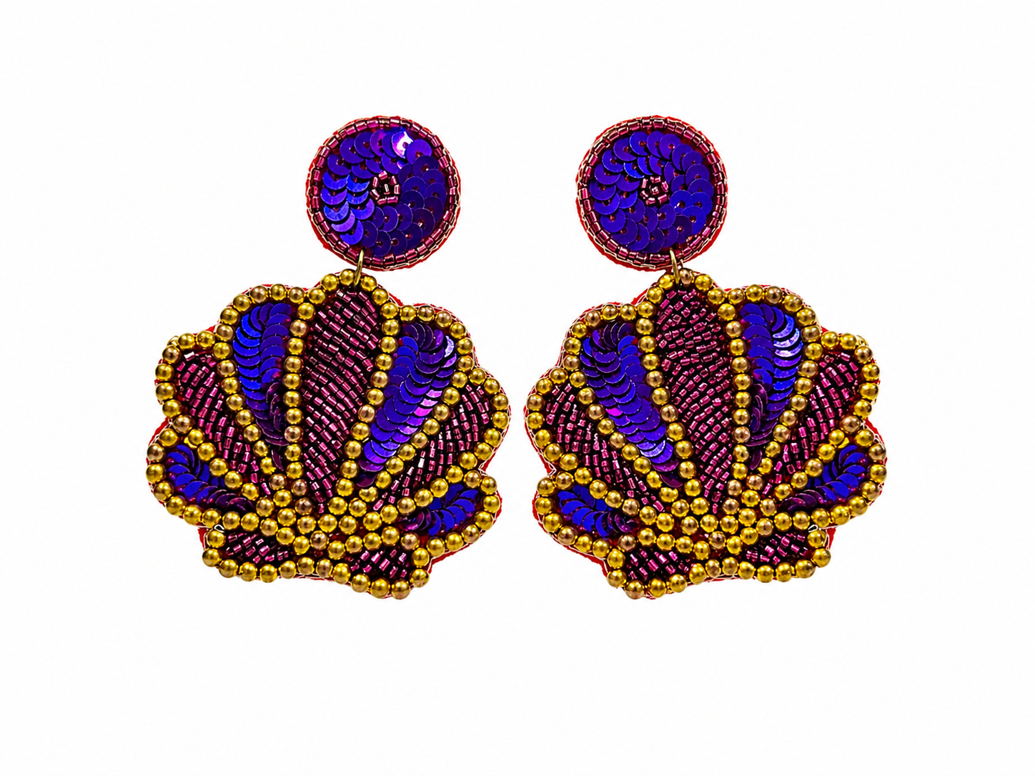 Handmade Purple Beaded Seashell Earrings