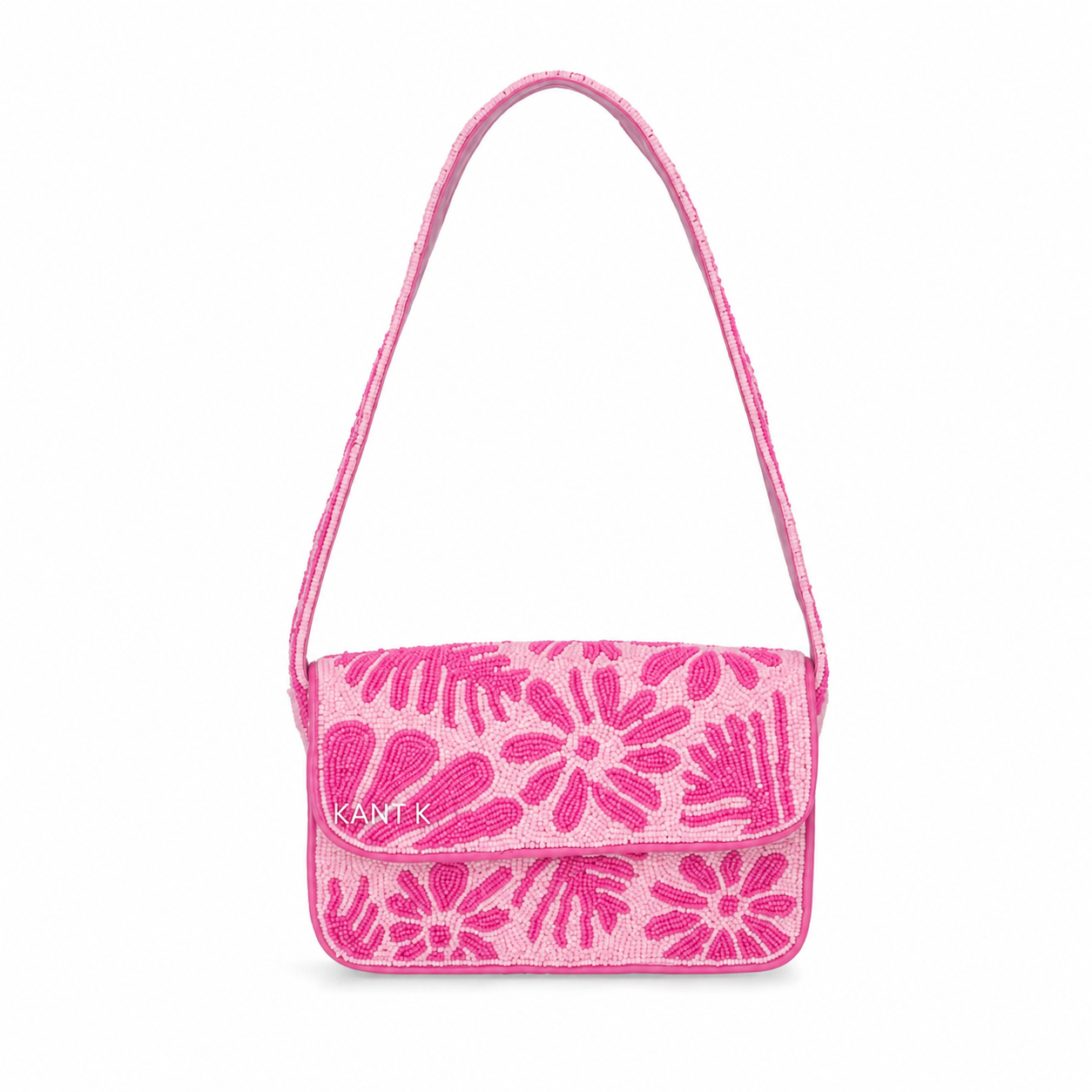 Floral Pink Hand-Beaded Shoulder Bag