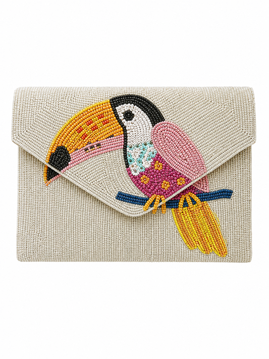 Handmade Beaded Bird Clutch Bag Artisan Embroidered Evening Purse